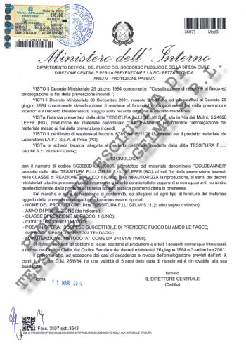 Goldbanner ignifugo certificato Goldbanner ignifugo certificato